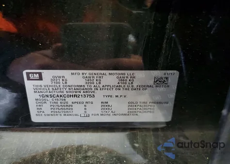 2017 Chevrolet Tahoe C1500 Ls z USA, uszkodzony, nr VIN 1GNSCAKC0HR213753